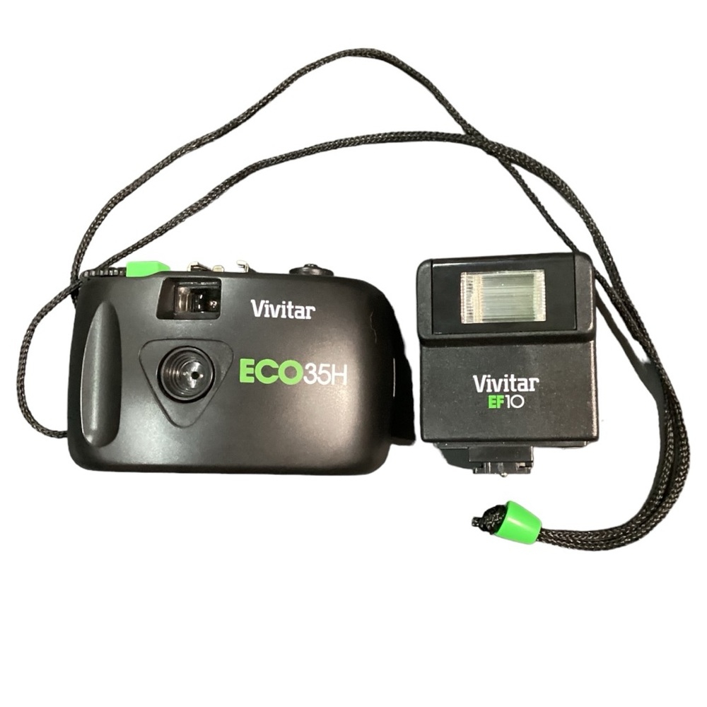 Vintage VIVITAR ECO35H 35MM Camera W/ Strap EF10 Photo Flash Attachment Untested - Picture 2 of 5